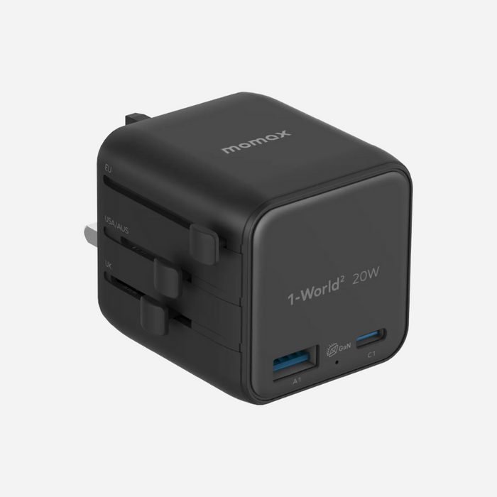 1-World Universal 2-Port USB Travel Charger 20W