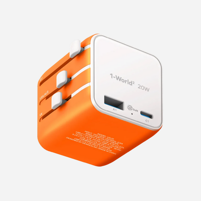1-World Universal 2-Port USB Travel Charger 20W