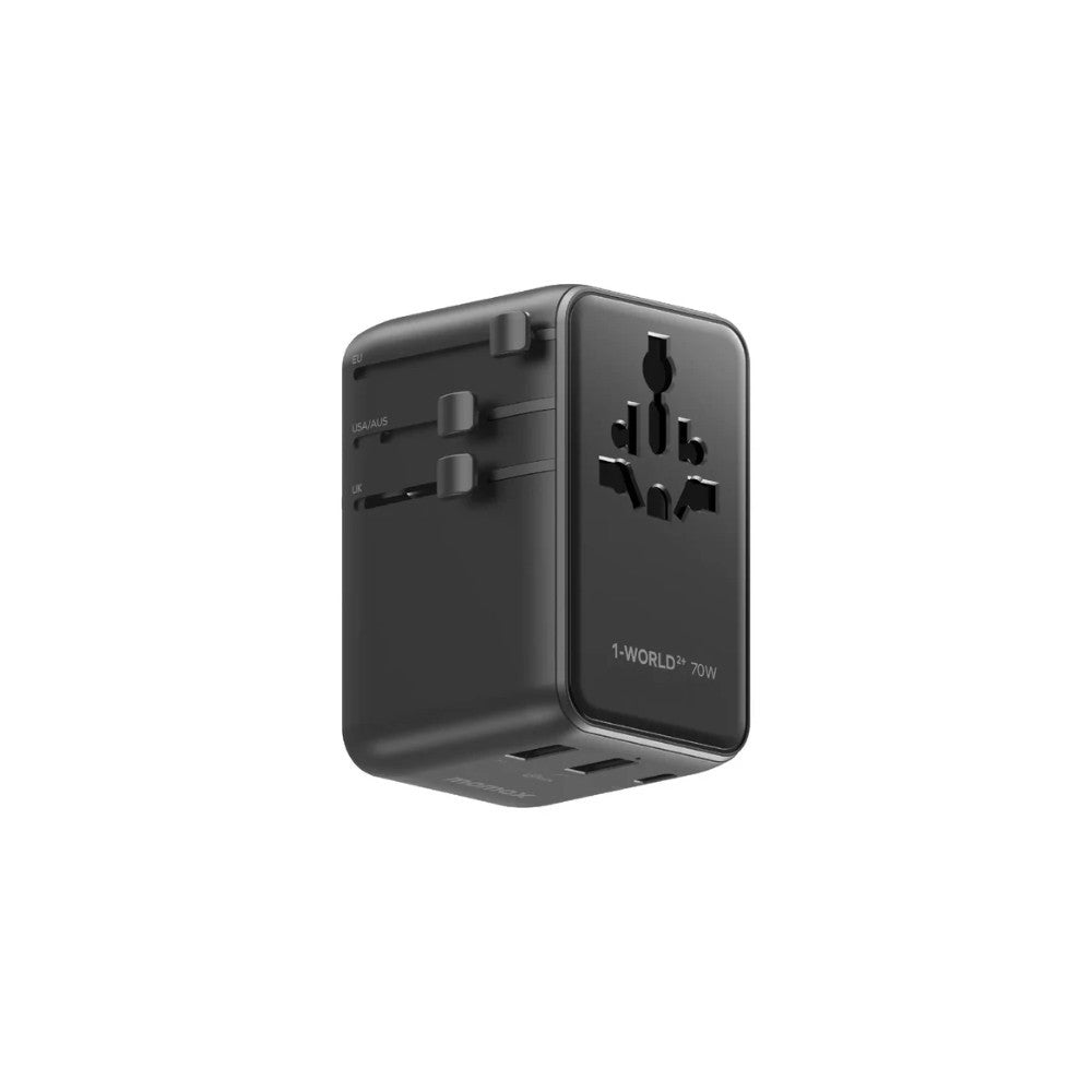1-World²⁺
70W 3-Port Dual AC Travel Adapter with Built-In Retractable Cable