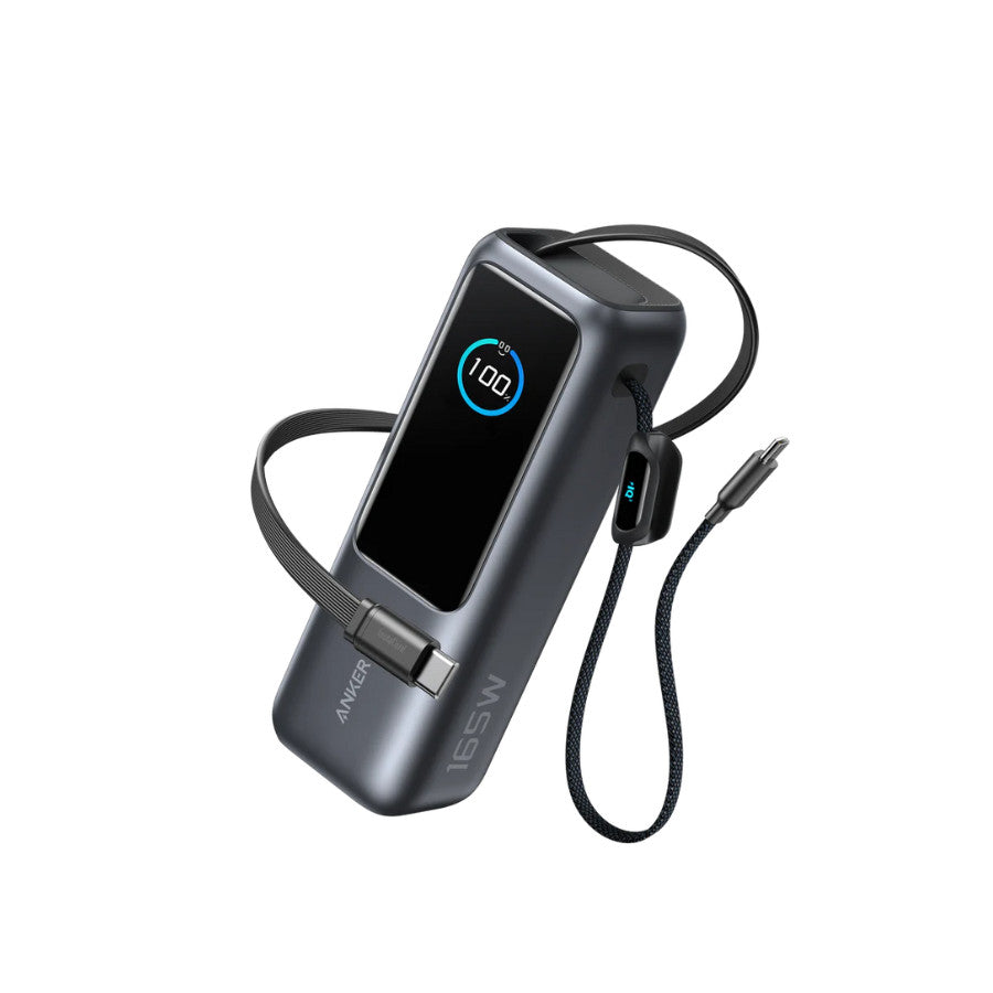 Power Bank 25000mAh with Built-In and Retractable Cable 165W - Gray