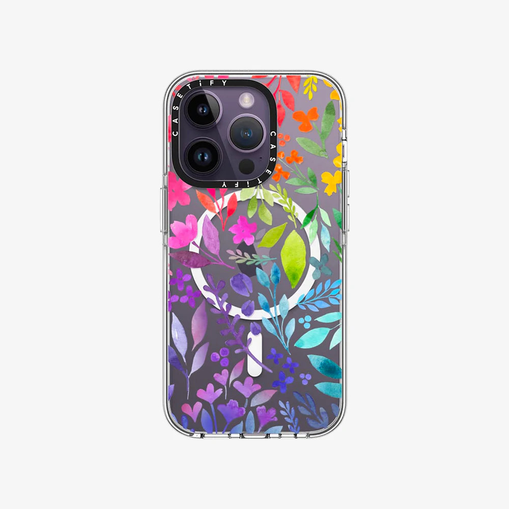 Clear Case MagSafe Floral for iPhone 14 Series - Floral Rainbow