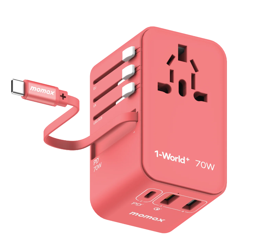 1-World 3-Port GaN + AC Travel Adapter 70W