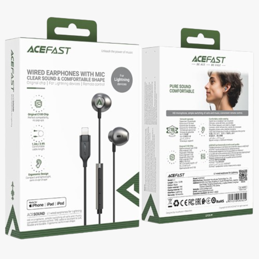 Acesound L1 Wired Lightning Earphone - Black