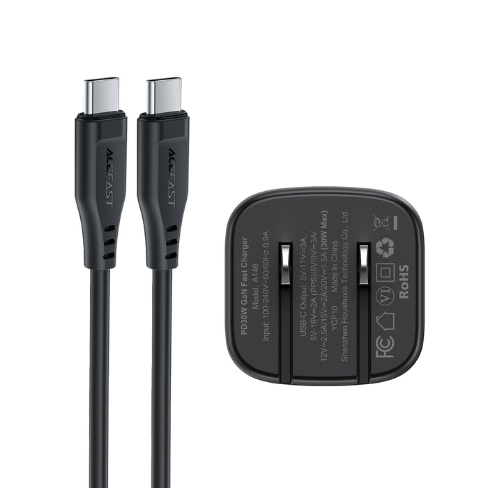 PWRup 146-P5 Wall Charger with Cable Mini Gan PD 30W